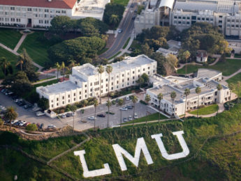 An overhead shot of the LMU Campus taken from a Helicopter.