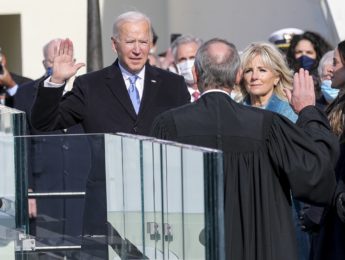 President-elect Joseph R. Biden Jr. takes the presidential oath of office at the U.S. Capitol, Washington, D.C., Jan. 20, 2021. Once the oath was completed, Biden became the 46th President of the United States of America. (DoD photo by U.S. Army Sgt. Charlotte Carulli)