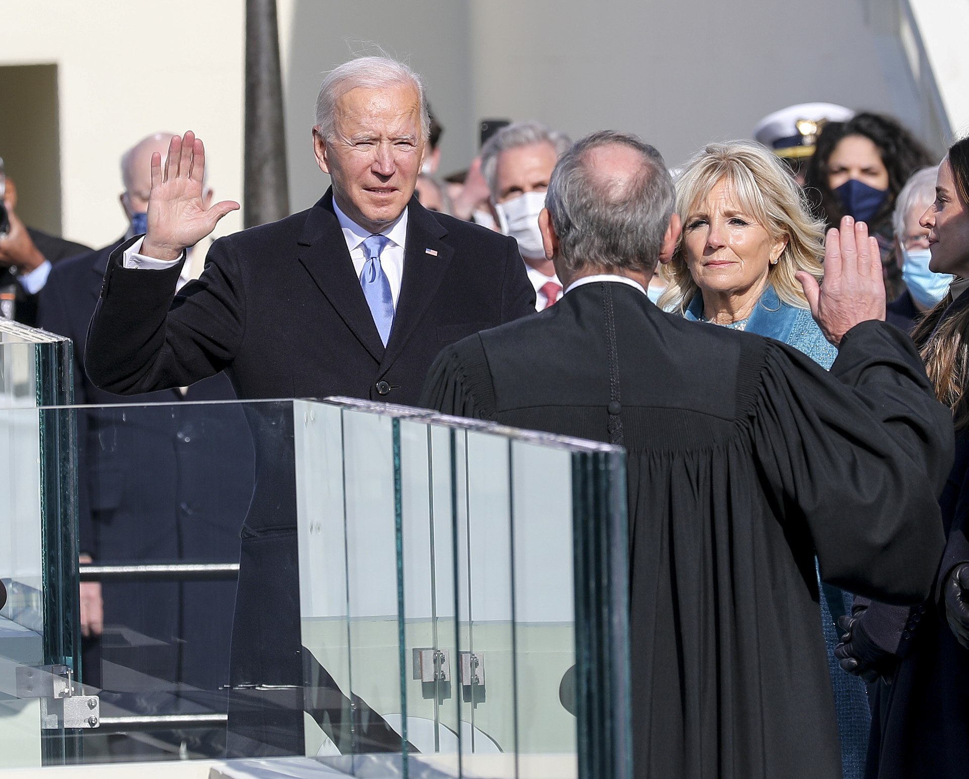 President-elect Joseph R. Biden Jr. takes the presidential oath of office at the U.S. Capitol, Washington, D.C., Jan. 20, 2021. Once the oath was completed, Biden became the 46th President of the United States of America. (DoD photo by U.S. Army Sgt. Charlotte Carulli)