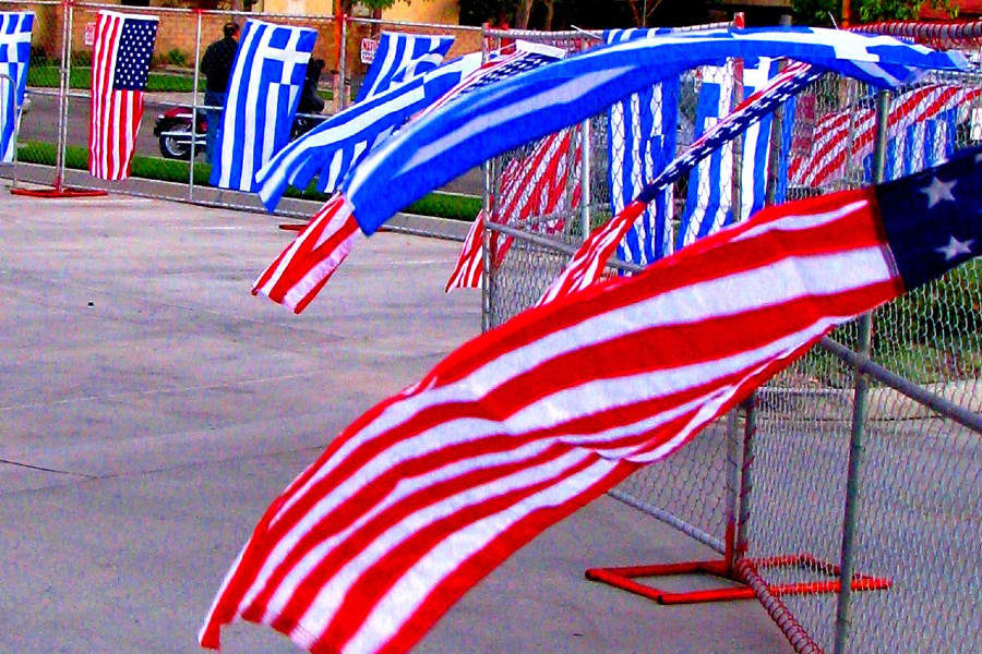 Greek and American flags