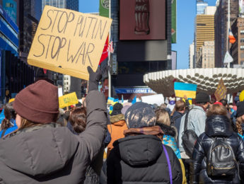 Rally in support of Ukraine in Times Square following the Russian invasion of Ukraine