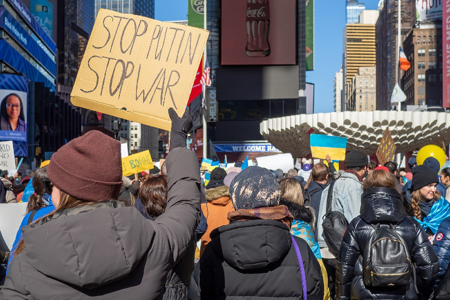 Rally in support of Ukraine in Times Square following the Russian invasion of Ukraine