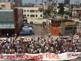 Image of protestors during 1992 L.A. riots