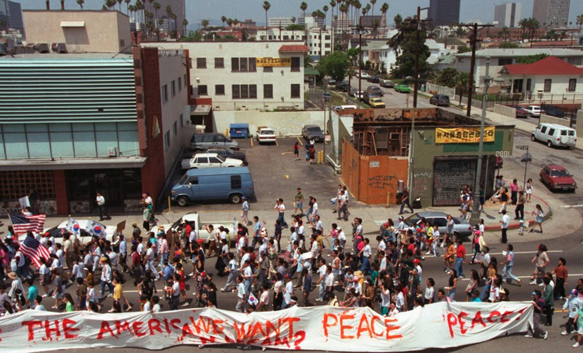 Image of protestors during 1992 L.A. riots