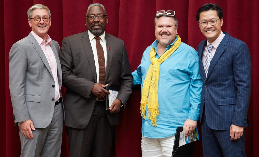 Image of President Snyder, Dean Alexander, Leon Wiebers, and Provost Poon