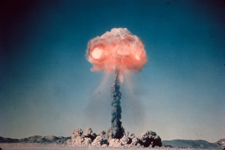 atom bomb explosion and mushroom cloud