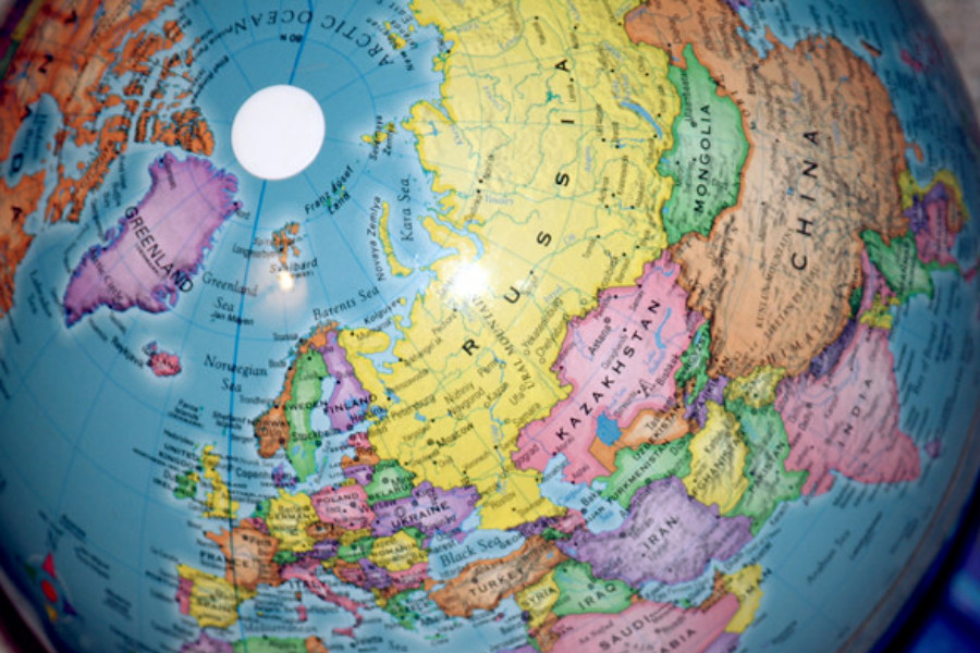 globe showing Russia and China