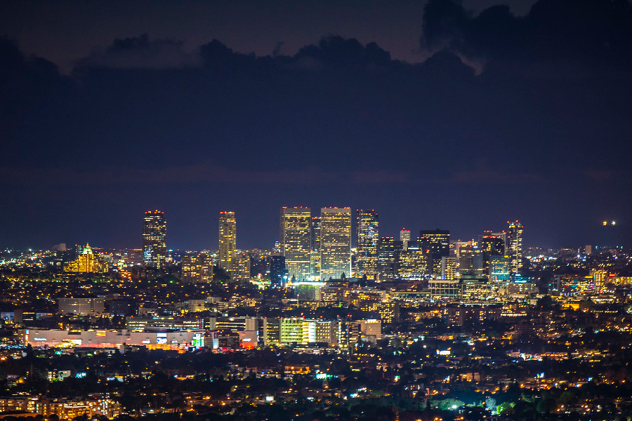 LA city skyline at nighttime
