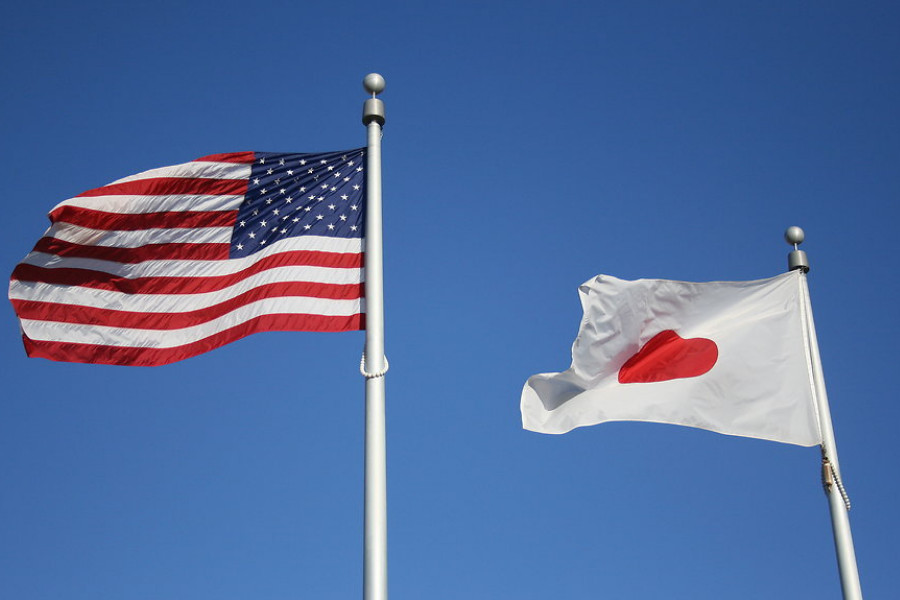American flag, Japan flag