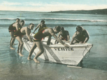 Historic postcard of Venice Beach lifeguards
