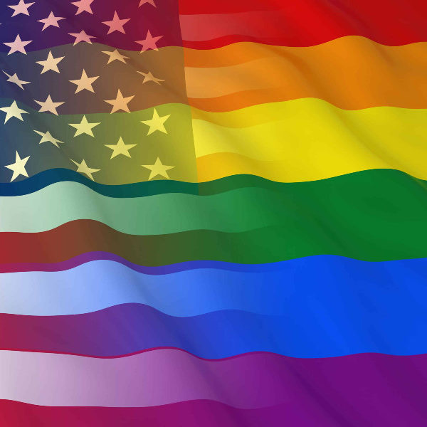 American flag and LGBTQ flag