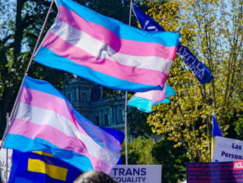 Transgender pride flags waving