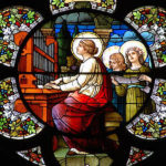 St. Cecilia depicted in stained glass window