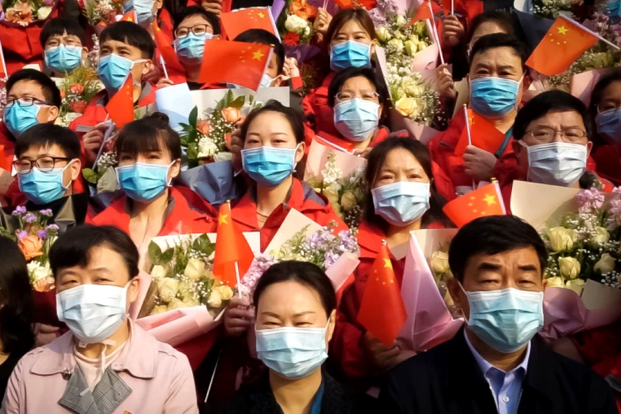 Masked crowd of people in China