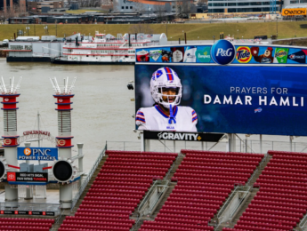 A sign of support for Damar Hamlin in Cincinnati