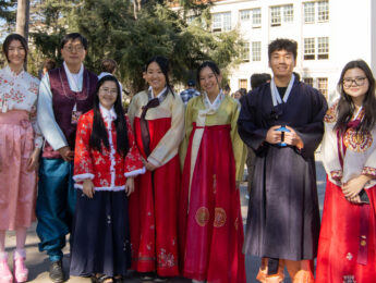 Students, staff, and faculty dress in traditional clothing to celebrate the Lunar New Year.