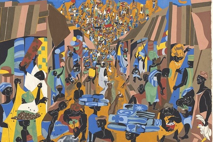 National Gallery of Art: Jacob Lawrence, Street to Mbari, 1964, Gift of Mr. and Mrs. James T. Dyke, 1993.18.1