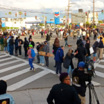Protesters in an intersection in Venice, CA