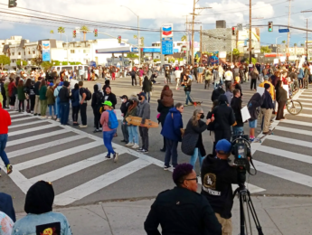 Protesters in an intersection in Venice, CA