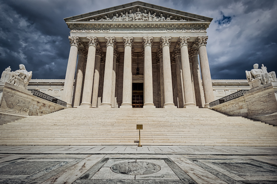 The front of the US Supreme Court building in Washington, DC.
