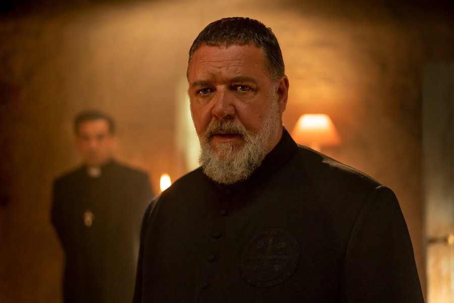 Father Gabriele Amorth (Russell Crowe) in Screen Gems’ THE POPE’S EXORCIST.