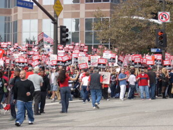 Striking WGA members in Los Angeles on Nov. 7, 2007