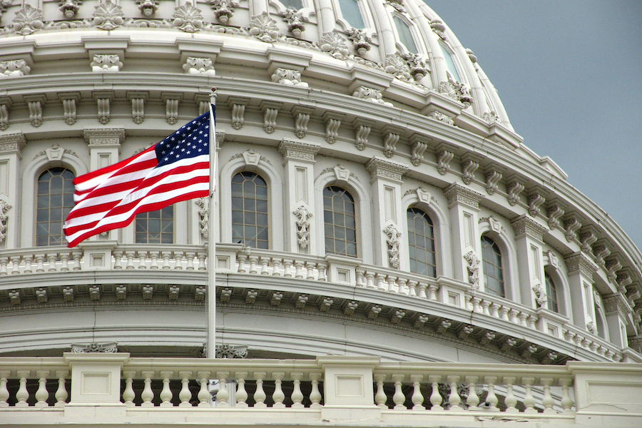 U.S. Capitol with flag