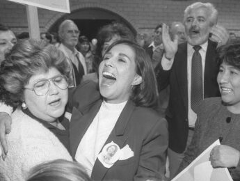Gloria Molina and supporters celebrating after a Los Angeles City Council victory in 1987.