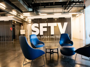LMU SFTV logo projected on wall