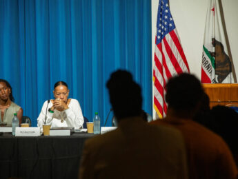 Members of the Reparations Task Force listen to testimony during a hearing at the March Fong Eu Secretary of State offices in Sacramento on June 29, 2023. Credit: Semantha Norris, CalMatters