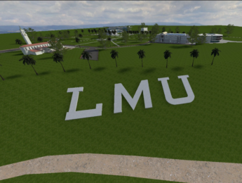 A view of the LMU bluff letters and chapel in the metaverse