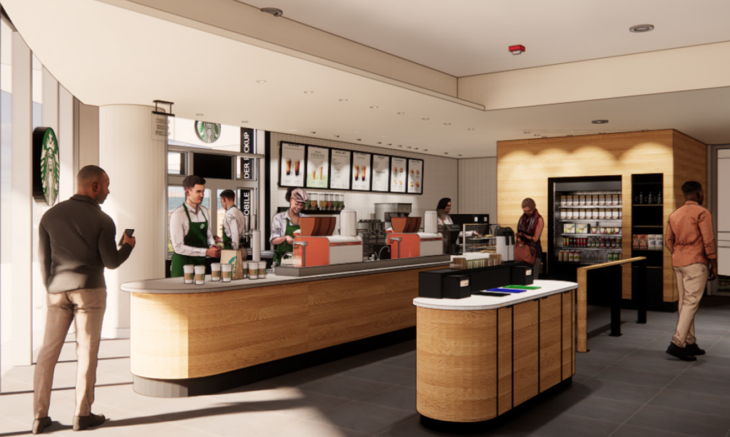 Renderings show the revised Starbucks on the LMU campus