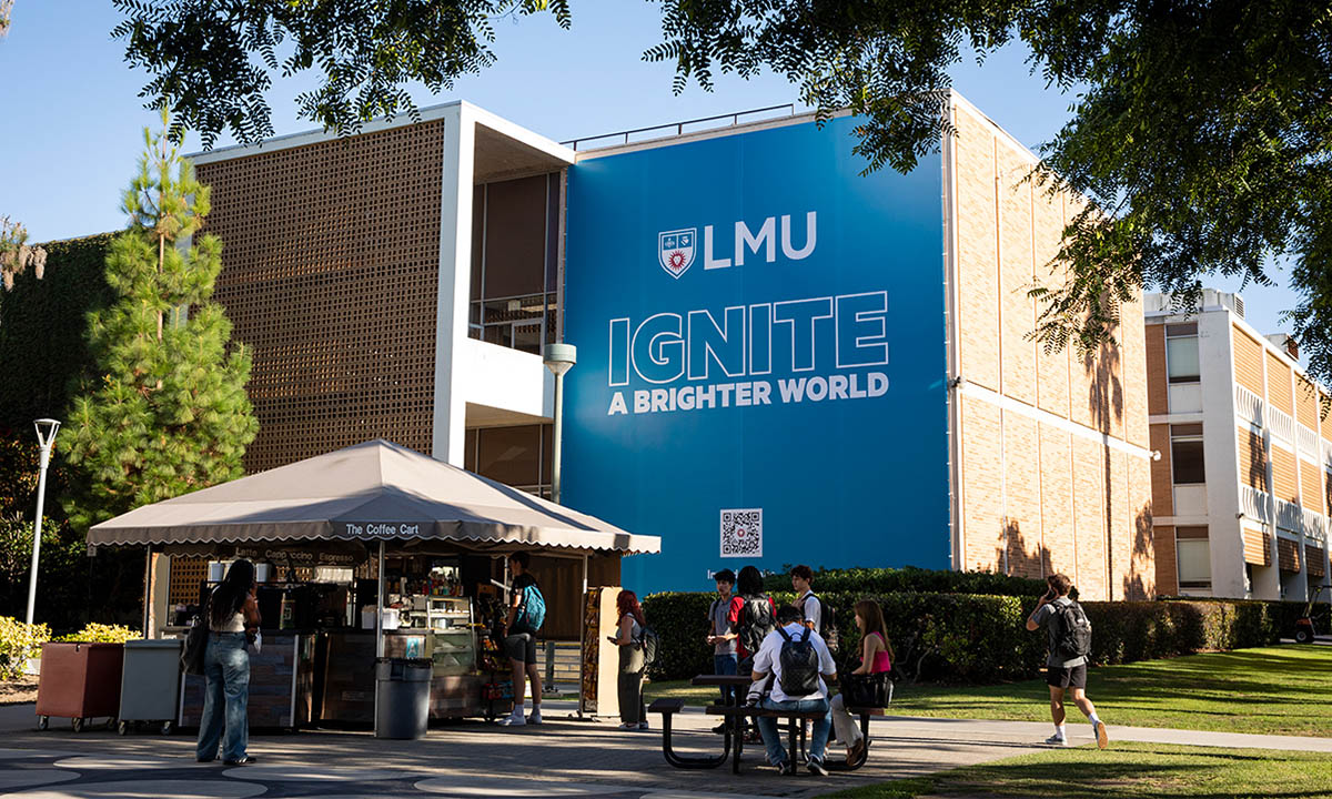 New signs on the LMU campus promote the Ignite a Brighter World campaign.