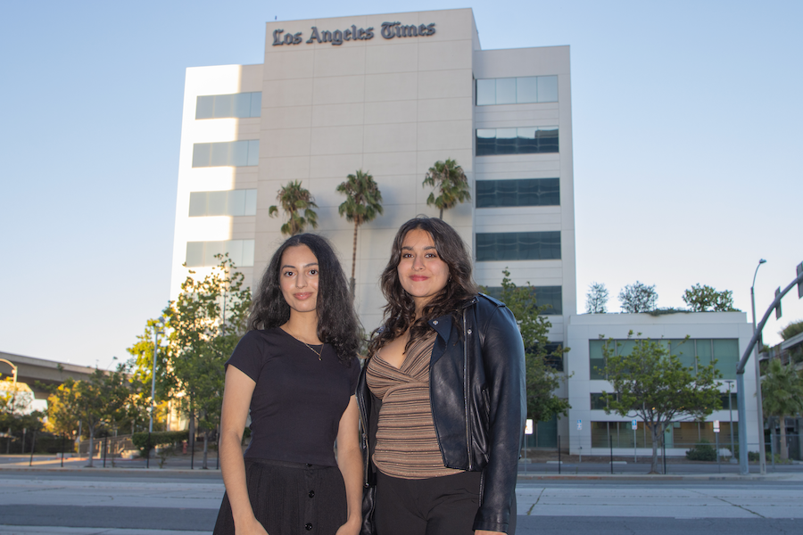 Francesca Bermudez and Emma Fox outside LA Times Building