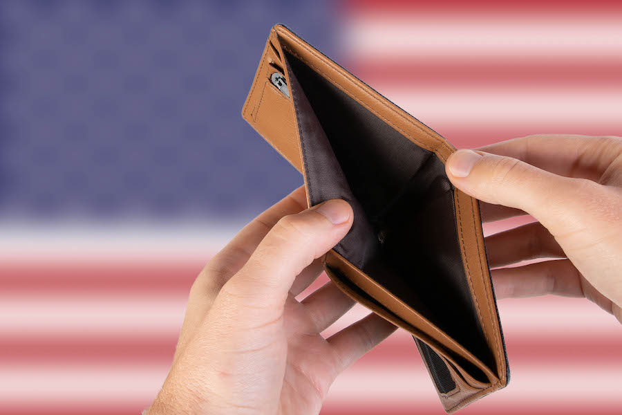 Wallet with American flag in background