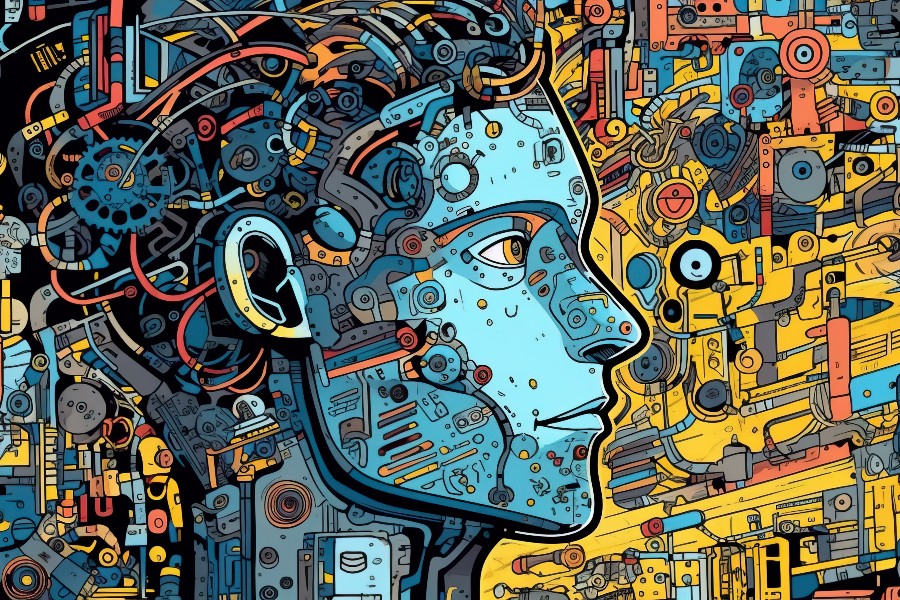 artificial intelligence illustration with head