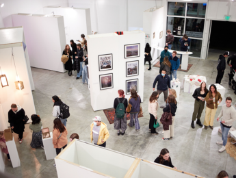 Overhead view of an art exhibition